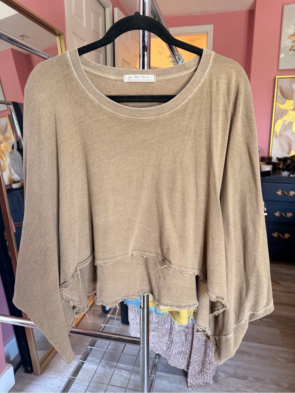 We The Free Cropped Raw-Hem Sweatshirt in Taupe